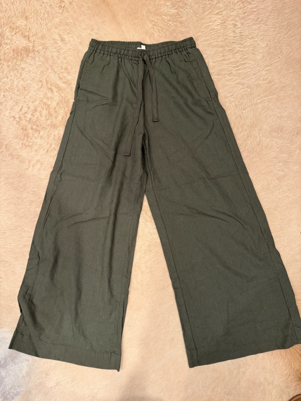 Max Studio Olive Green Elastic Waist wide leg linen blend pants